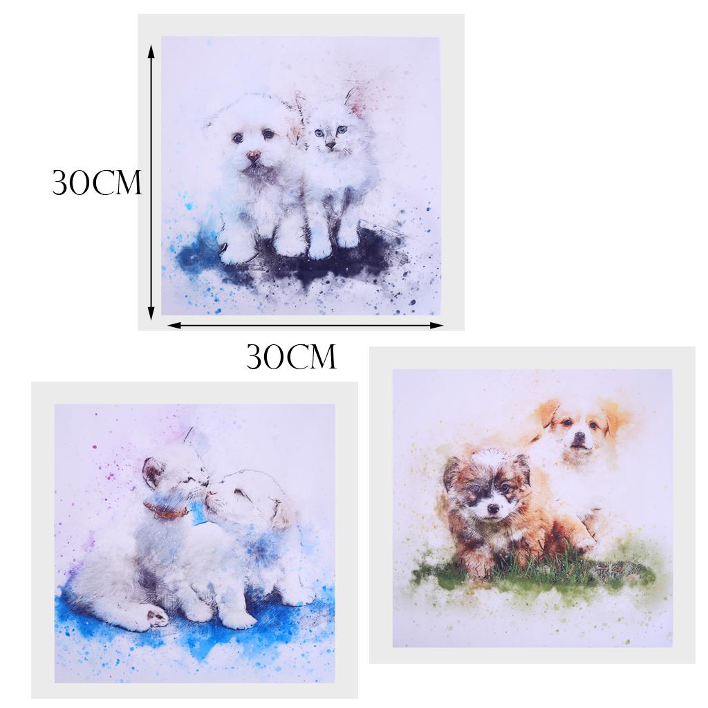 3Pcs Modern Art Oil Painting Canvas Picture Dog Cat Wall Home Decor 30x30cm