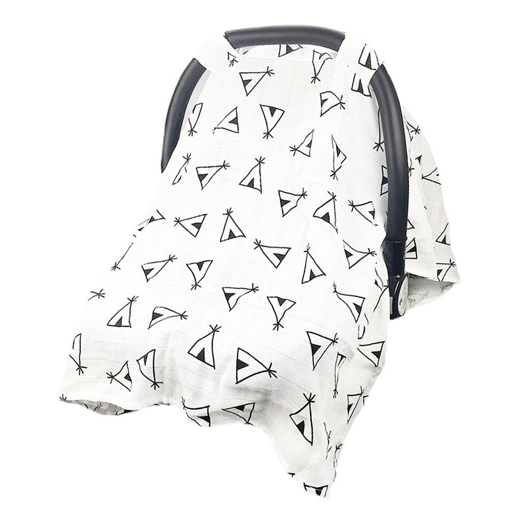Baby Car Seat Cover, Unisex Large Breathable Cotton Muslin Canopy Black