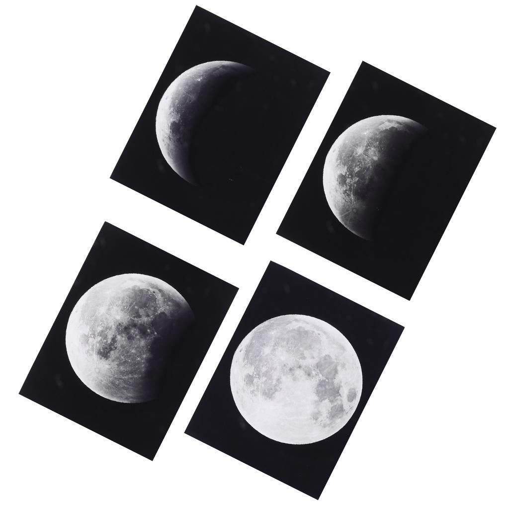 4pcs Modern Large Abstract Art Full Moon Space Black and White Pictures Canvas Oil Paintings for Home Office Decoration