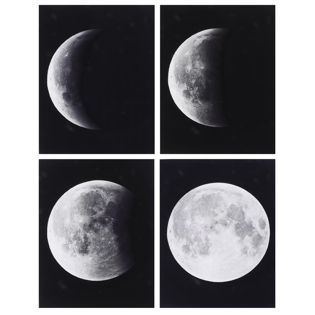 4pcs Modern Large Abstract Art Full Moon Space Black and White Pictures Canvas Oil Paintings for Home Office Decoration