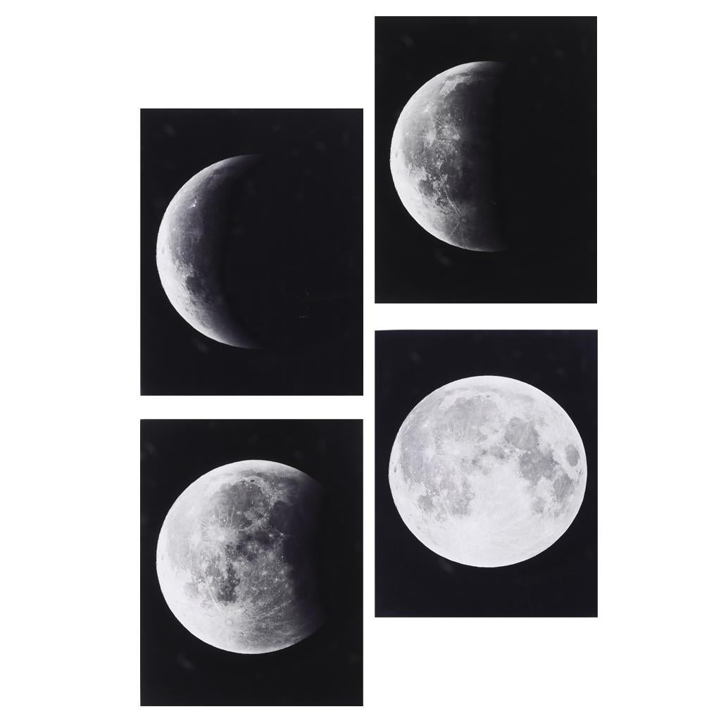 4pcs Modern Large Abstract Art Full Moon Space Black and White Pictures Canvas Oil Paintings for Home Office Decoration