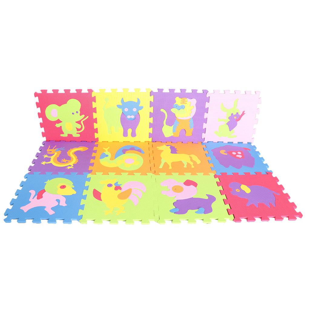 12 PCs Kids Puzzle Play Mat with Farm Animals Safari Animals Sea life