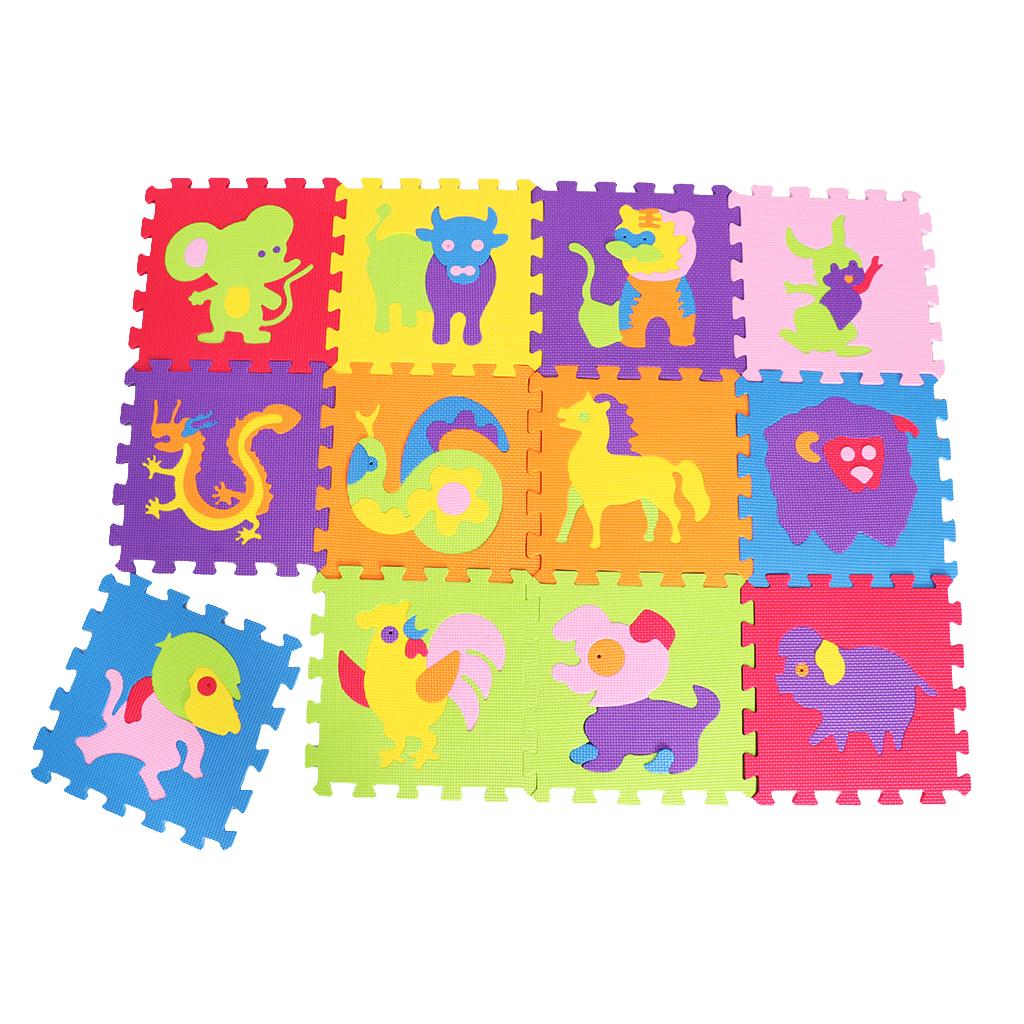 12 PCs Kids Puzzle Play Mat with Farm Animals Safari Animals Sea life