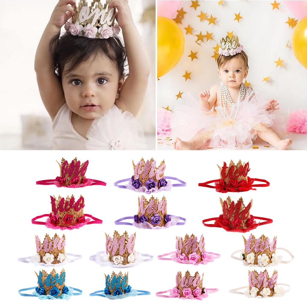 Sweety Baby Flower Golden Crown Birthday Headband Hair Accessories One Rose