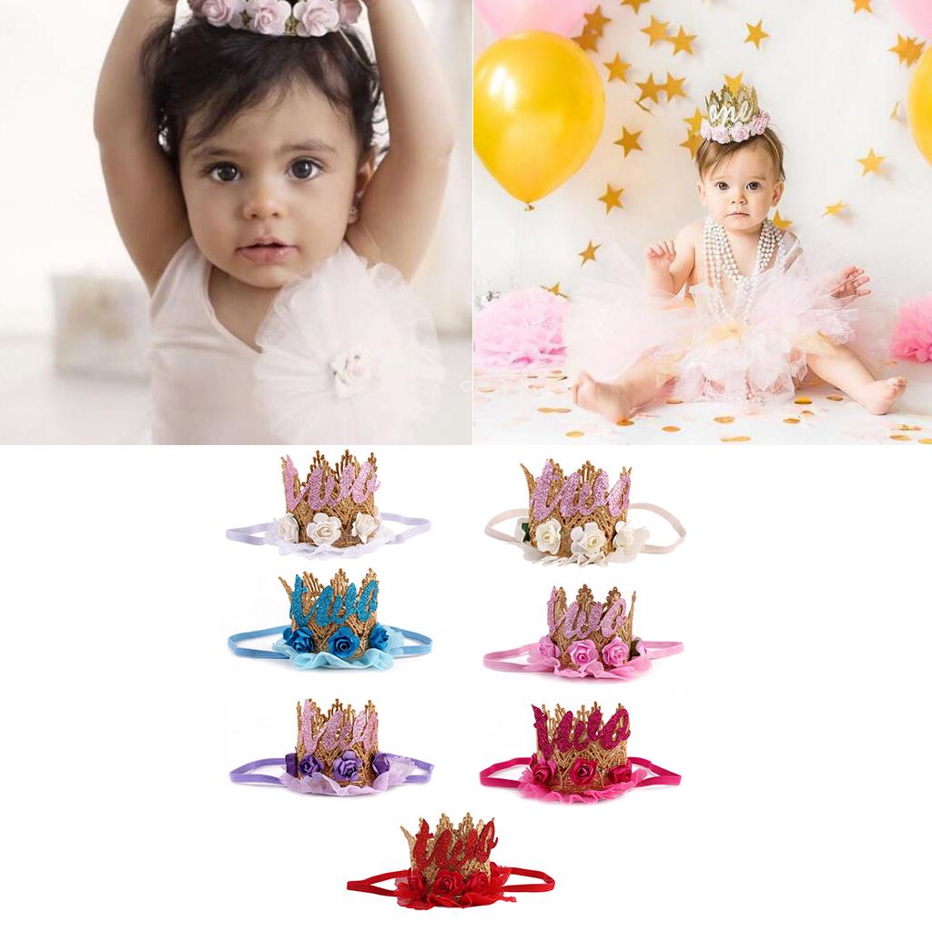 Sweety Baby Flower Golden Crown Birthday Headband Hair Accessories One Rose