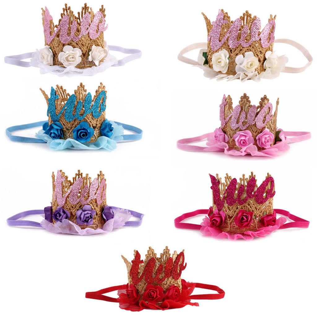 Sweety Baby Flower Golden Crown Birthday Headband Hair Accessories One Rose