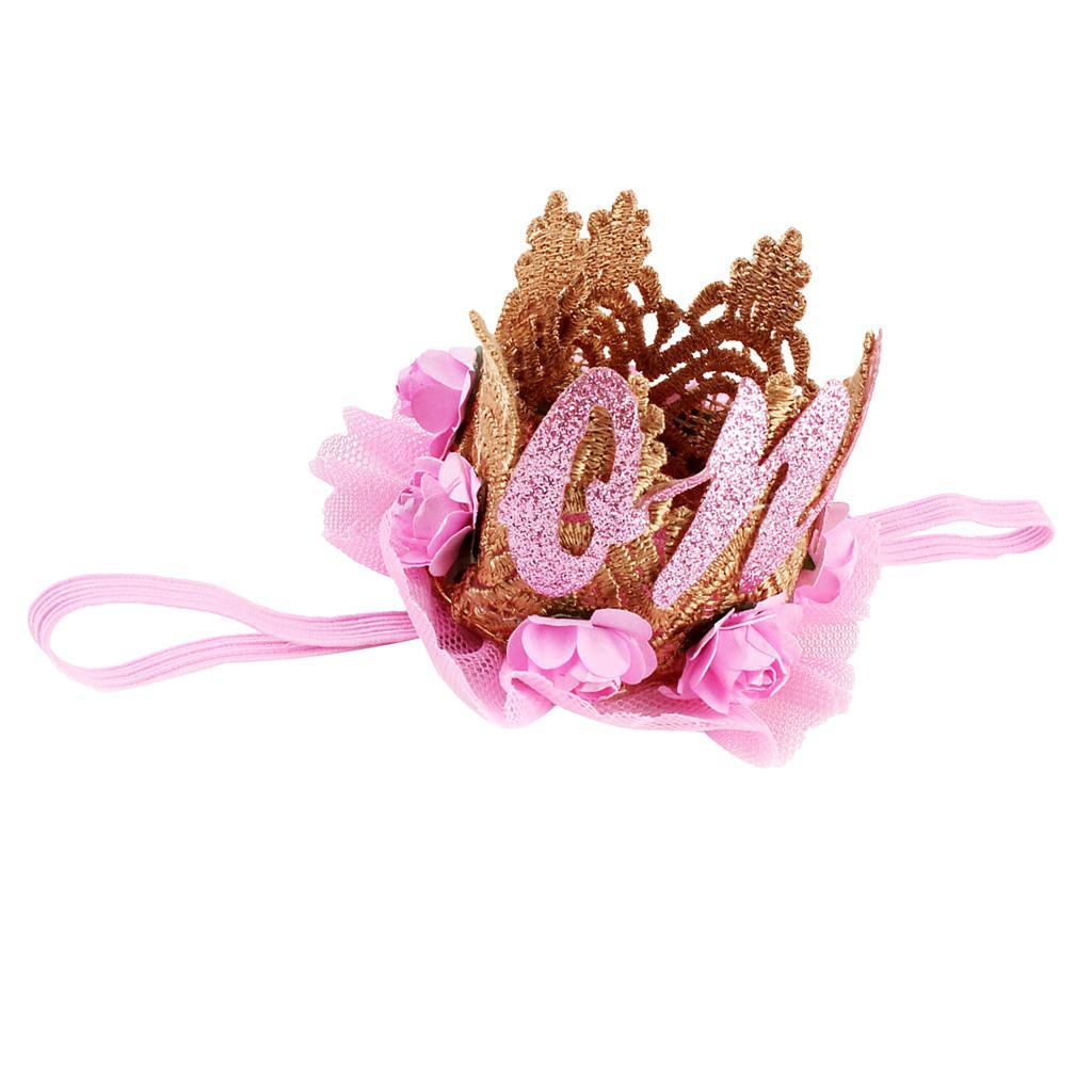 Sweety Baby Flower Golden Crown Birthday Headband Hair Accessories One Pink