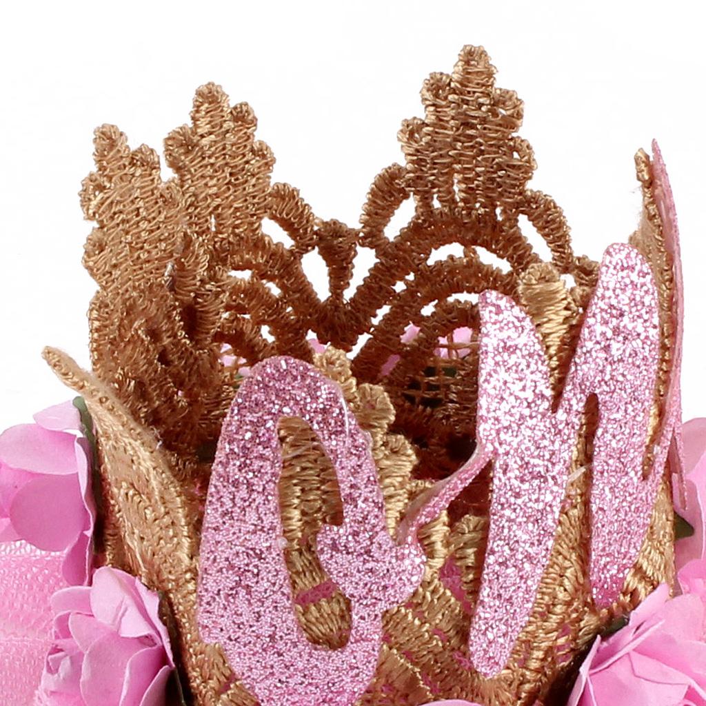 Sweety Baby Flower Golden Crown Birthday Headband Hair Accessories One Pink