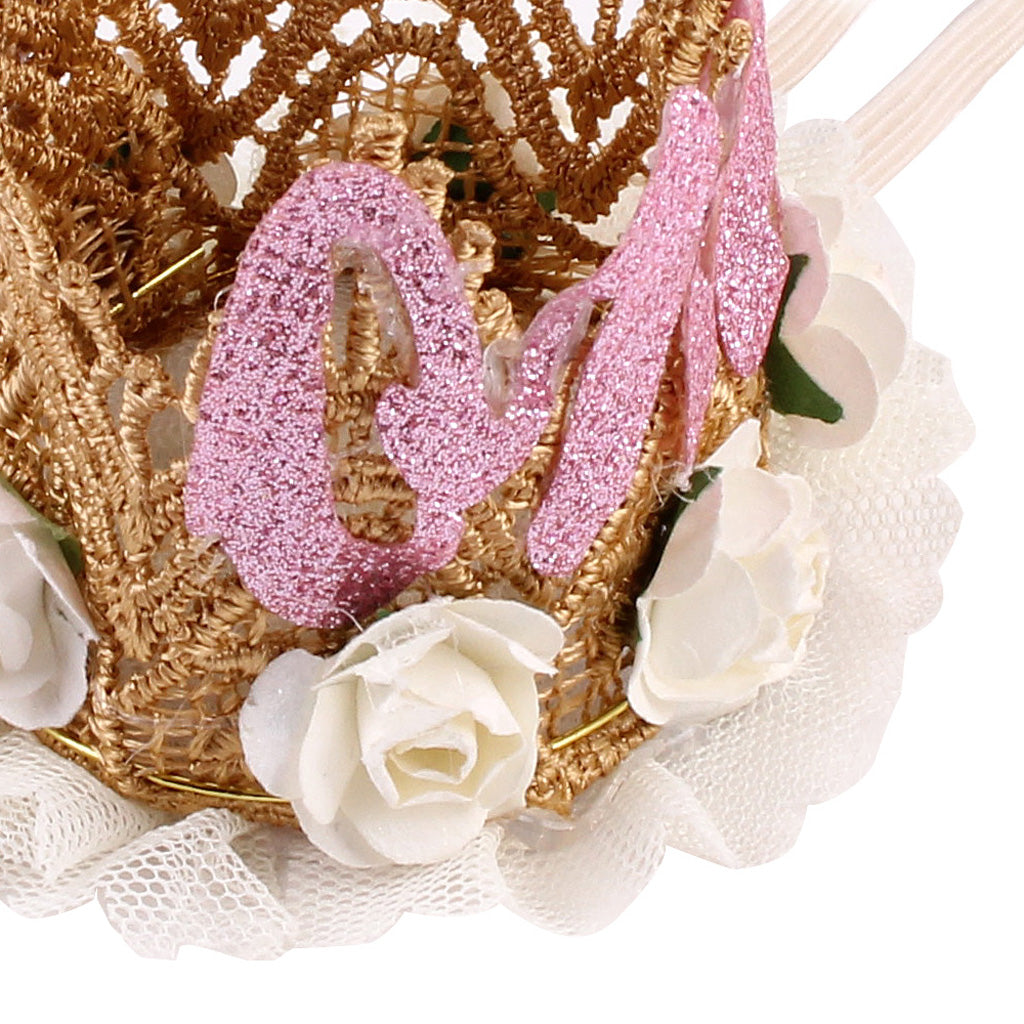 Sweety Baby Flower Golden Crown Birthday Headband Hair Accessories One Beige