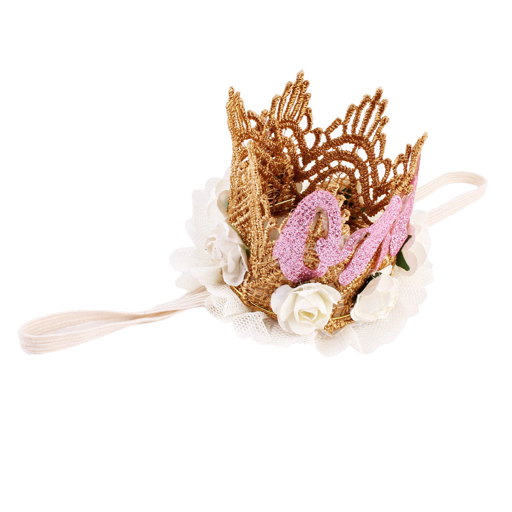 Sweety Baby Flower Golden Crown Birthday Headband Hair Accessories One Beige
