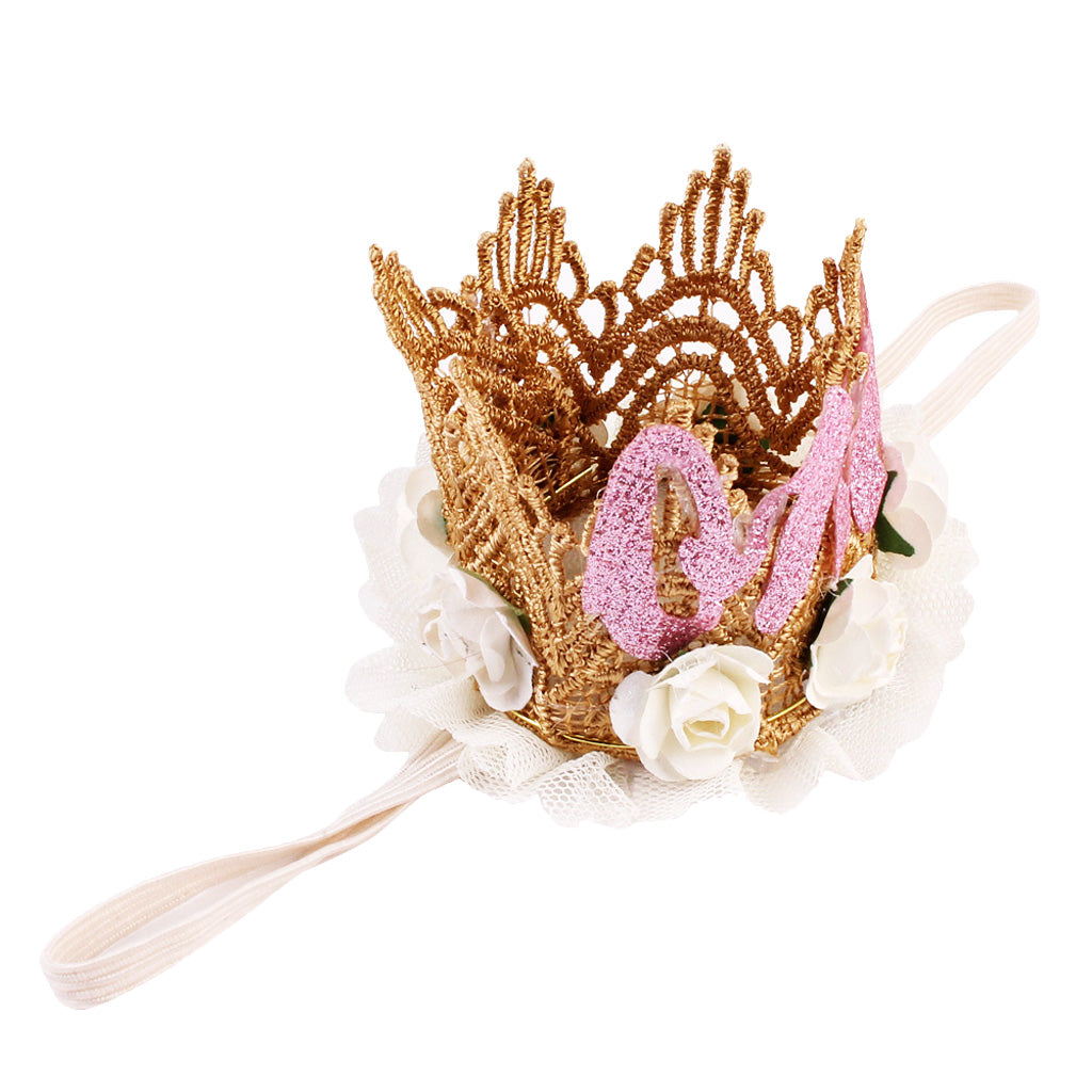 Sweety Baby Flower Golden Crown Birthday Headband Hair Accessories One Beige