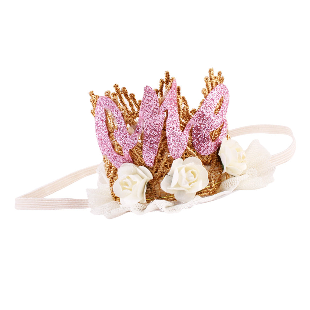 Sweety Baby Flower Golden Crown Birthday Headband Hair Accessories One Beige