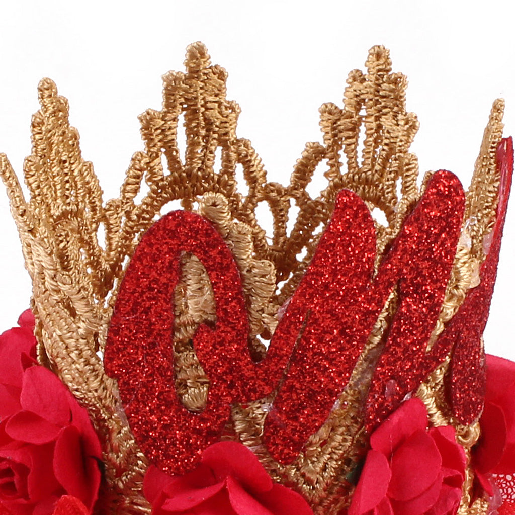 Sweety Baby Flower Golden Crown Birthday Headband Hair Accessories One Red