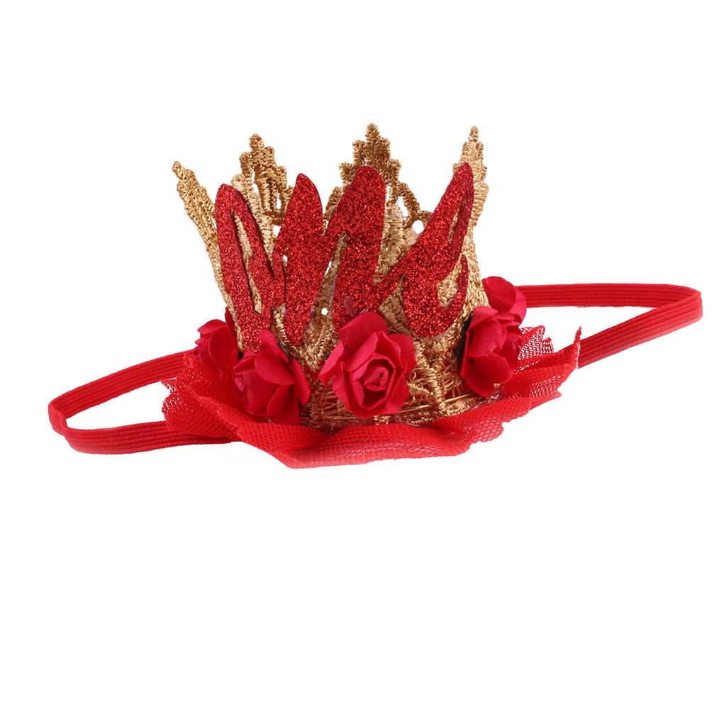 Sweety Baby Flower Golden Crown Birthday Headband Hair Accessories One Red