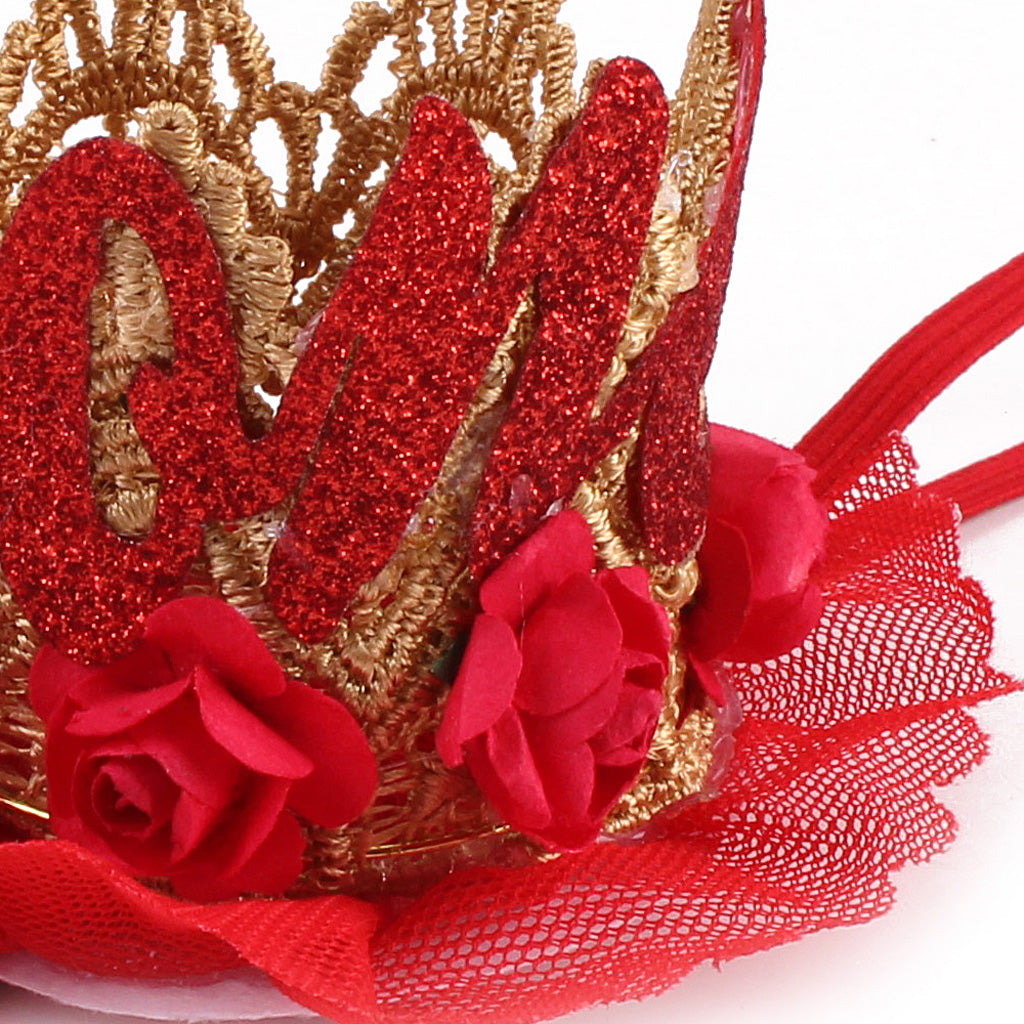 Sweety Baby Flower Golden Crown Birthday Headband Hair Accessories One Red