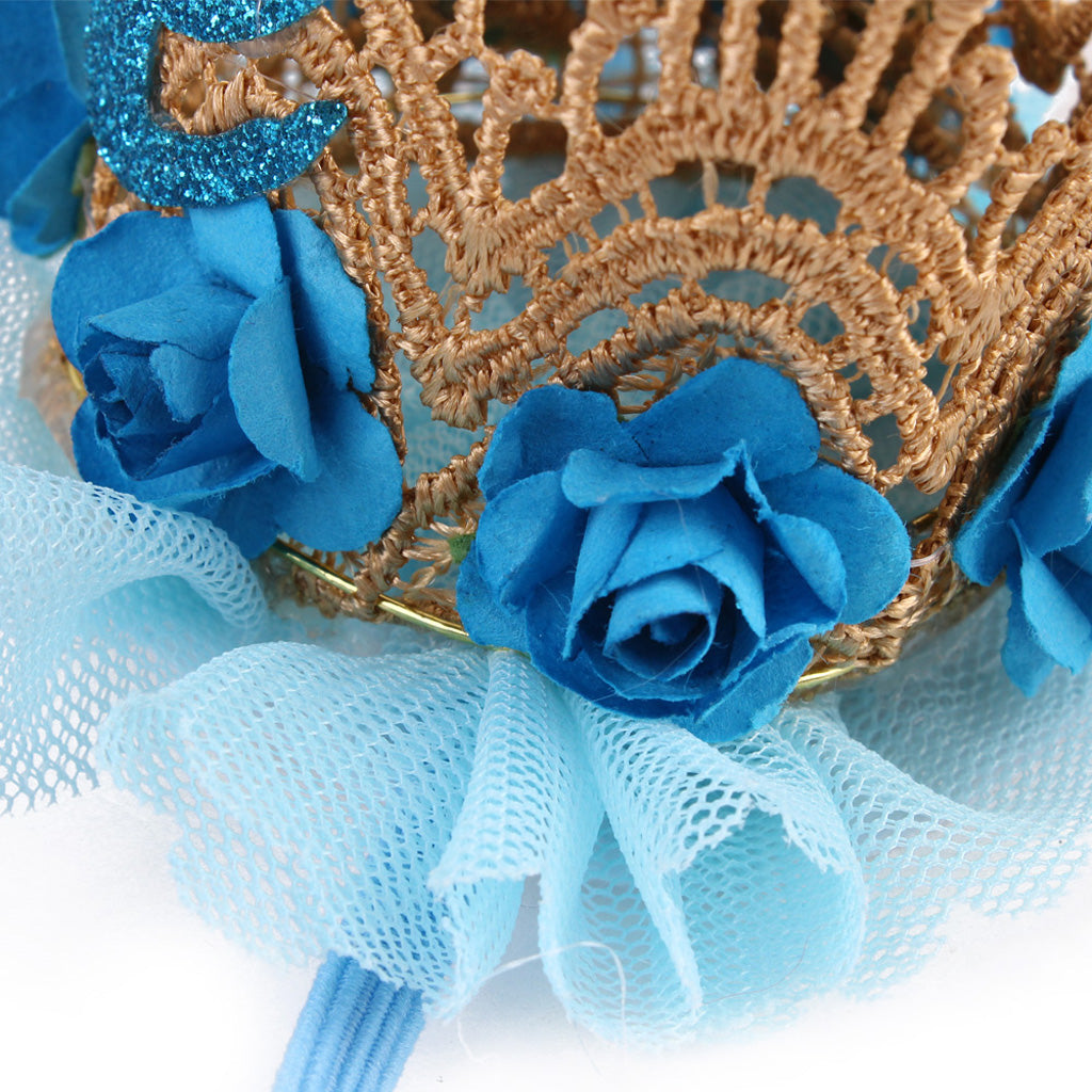 Sweety Baby Flower Golden Crown Birthday Headband Hair Accessories One Blue