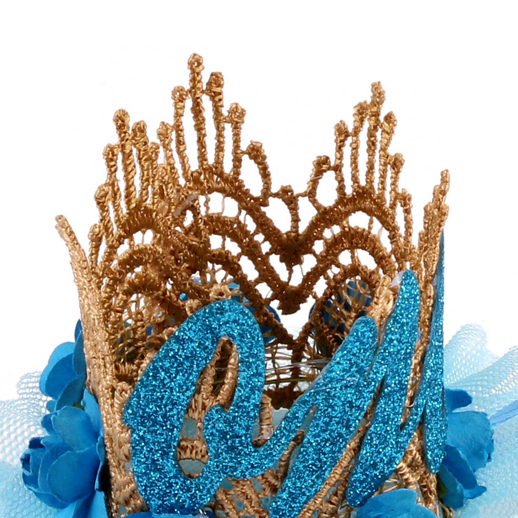 Sweety Baby Flower Golden Crown Birthday Headband Hair Accessories One Blue