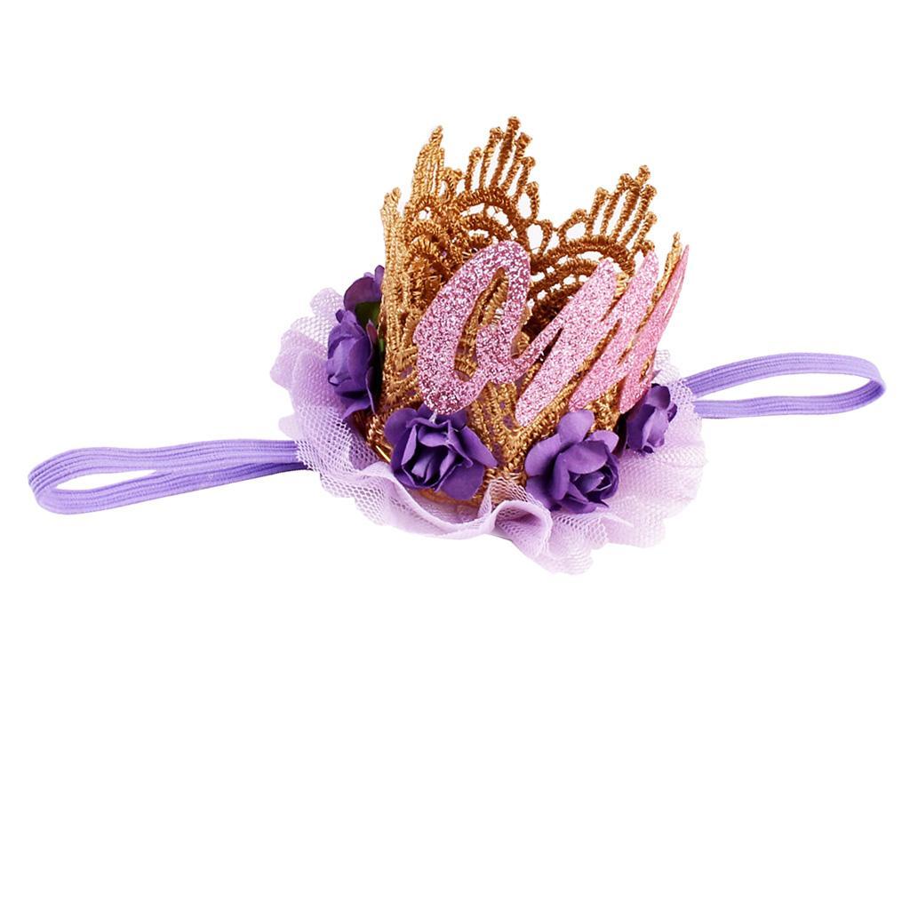 Sweety Baby Flower Golden Crown Birthday Headband Hair Accessories One Purple