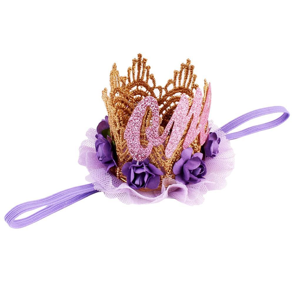 Sweety Baby Flower Golden Crown Birthday Headband Hair Accessories One Purple