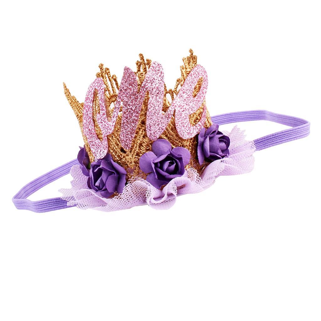 Sweety Baby Flower Golden Crown Birthday Headband Hair Accessories One Purple