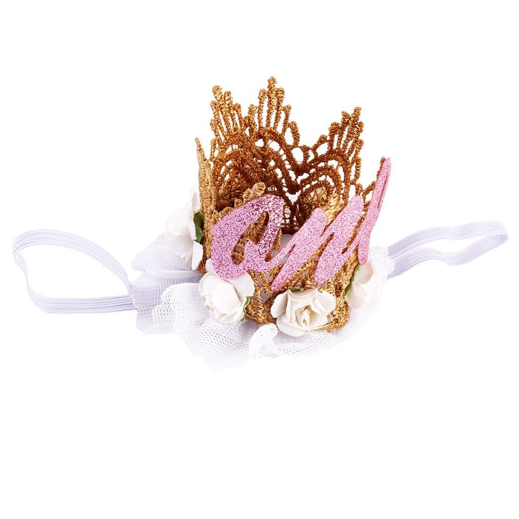 Sweety Baby Flower Golden Crown Birthday Headband Hair Accessories One White