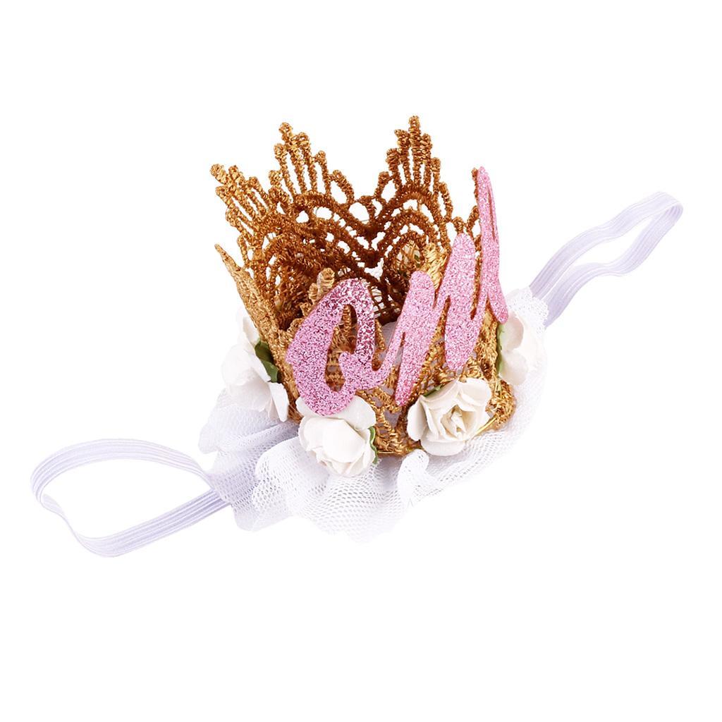 Sweety Baby Flower Golden Crown Birthday Headband Hair Accessories One White