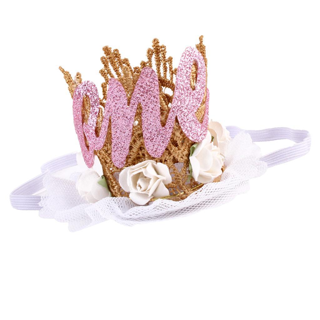 Sweety Baby Flower Golden Crown Birthday Headband Hair Accessories One White