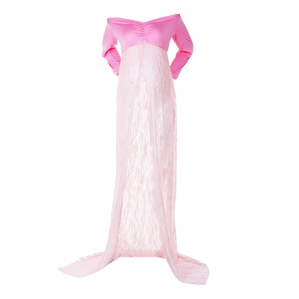 Women Lace Maternity Dresses Gown Photography Props Photo Shoot Pink