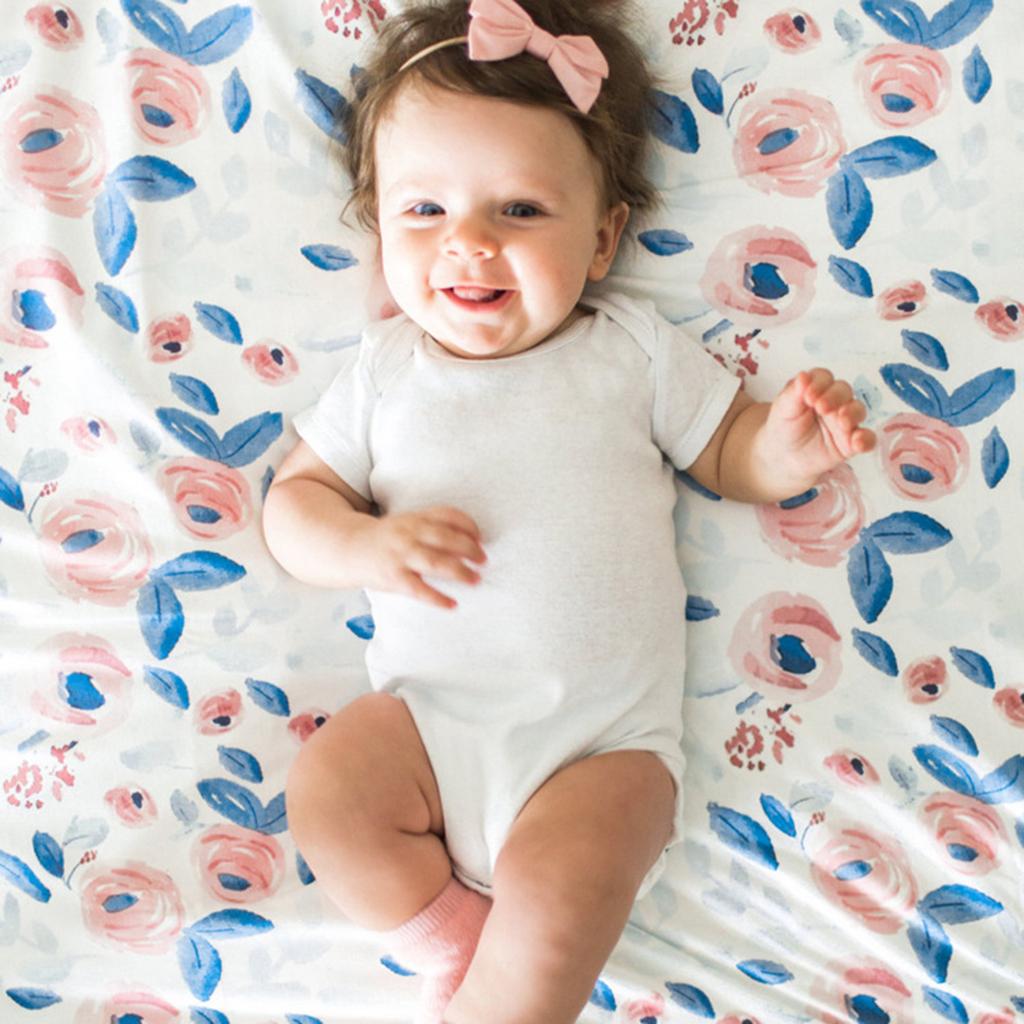 Baby Swaddle Blanket Sleeping Swaddle Muslin Wrap Headband Floral