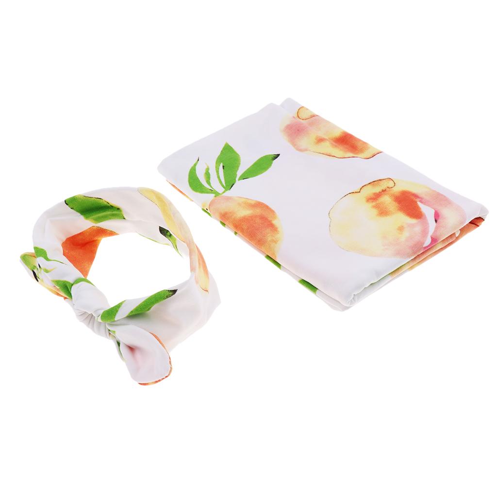 Baby Swaddle Blanket Sleeping Swaddle Muslin Wrap Headband Fruit