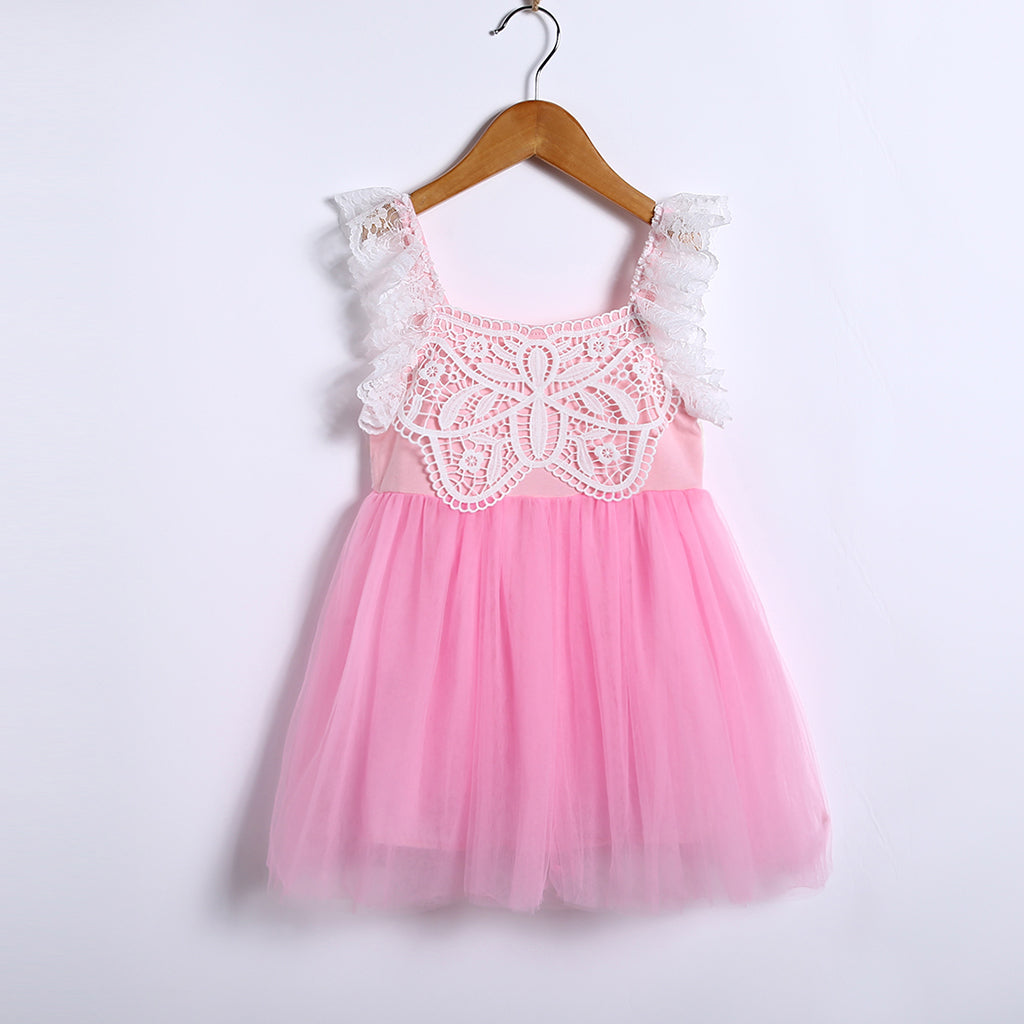Girl Summer Princess Dress Party Wedding Lace Tulle Tutu Dresses 2T Pink