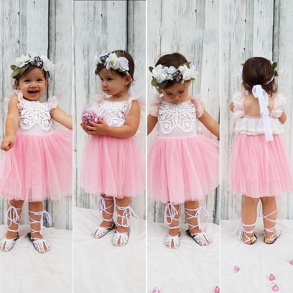 Girl Summer Princess Dress Party Wedding Lace Tulle Tutu Dresses 2T Pink