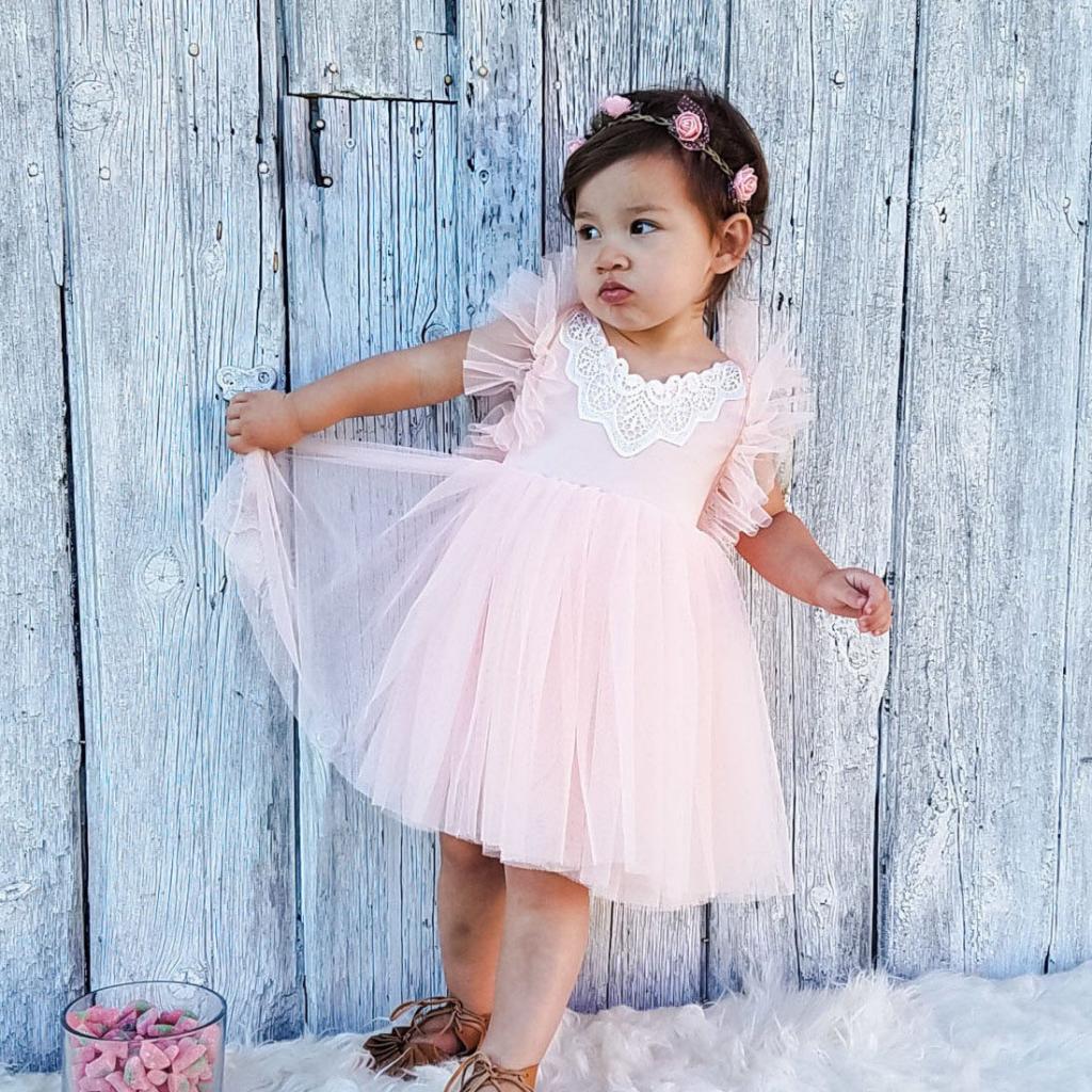 Girl Summer Princess Dress Party Wedding Lace Tulle Tutu Dresses 3T Pink