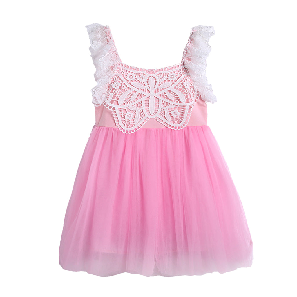 Girl Summer Princess Dress Party Wedding Lace Tulle Tutu Dresses 6T Pink
