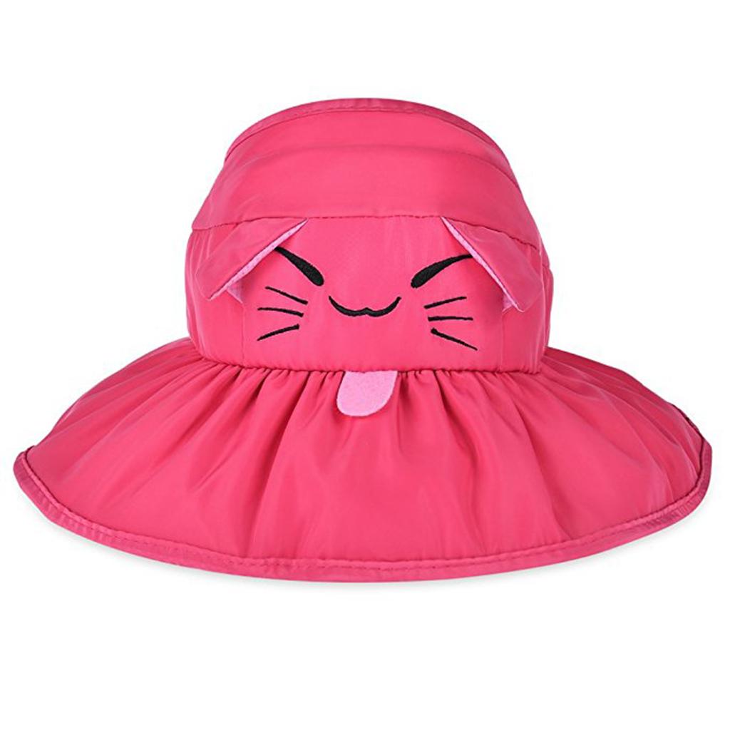 Kids Girl Summer Wide Brim Sun Protection Beach Foldable Hat Rose red