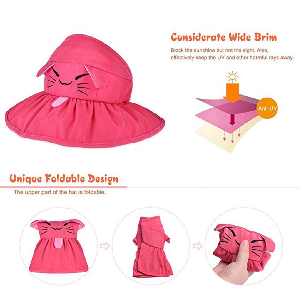 Kids Girl Summer Wide Brim Sun Protection Beach Foldable Hat Rose red