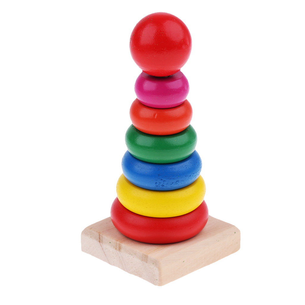 Kid Wooden Toy Color Stacker Educational Rings Learning Rainbow Tower Blocks