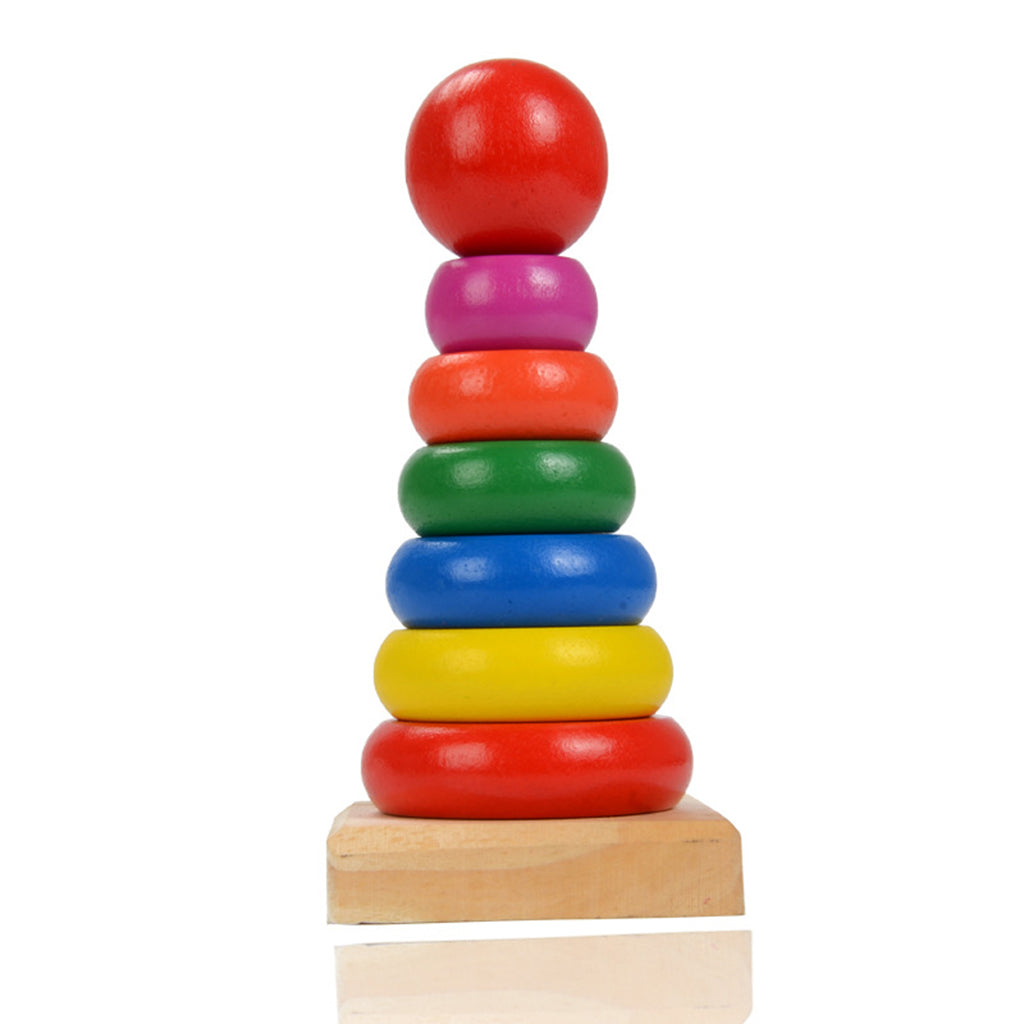 Kid Wooden Toy Color Stacker Educational Rings Learning Rainbow Tower Blocks