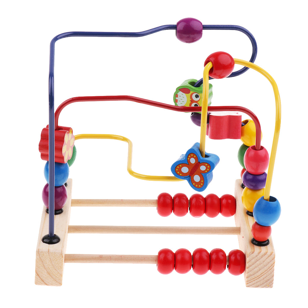 Multifunctional Wooden Education Puzzle Round Beads Toy Flower and Bird