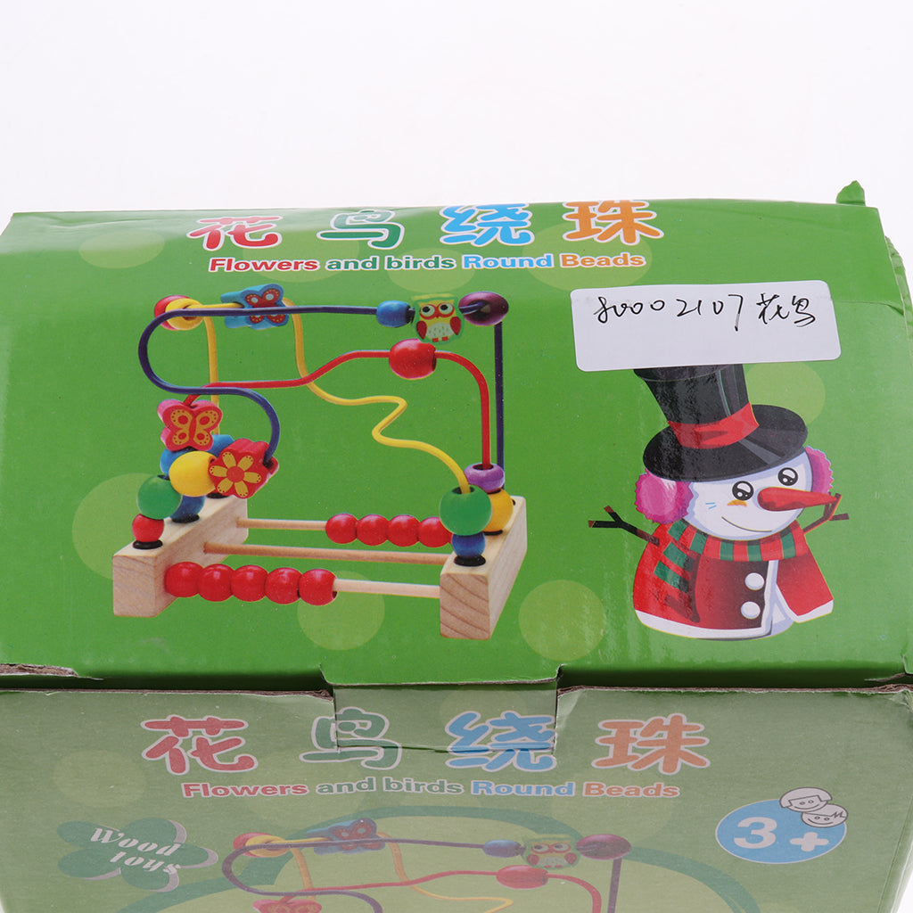 Multifunctional Wooden Education Puzzle Round Beads Toy Flower and Bird