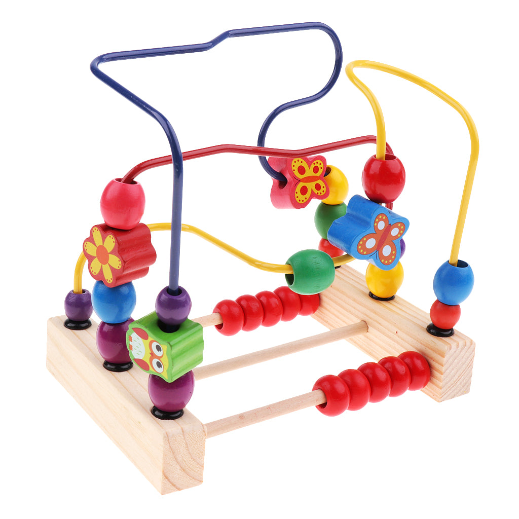 Multifunctional Wooden Education Puzzle Round Beads Toy Flower and Bird