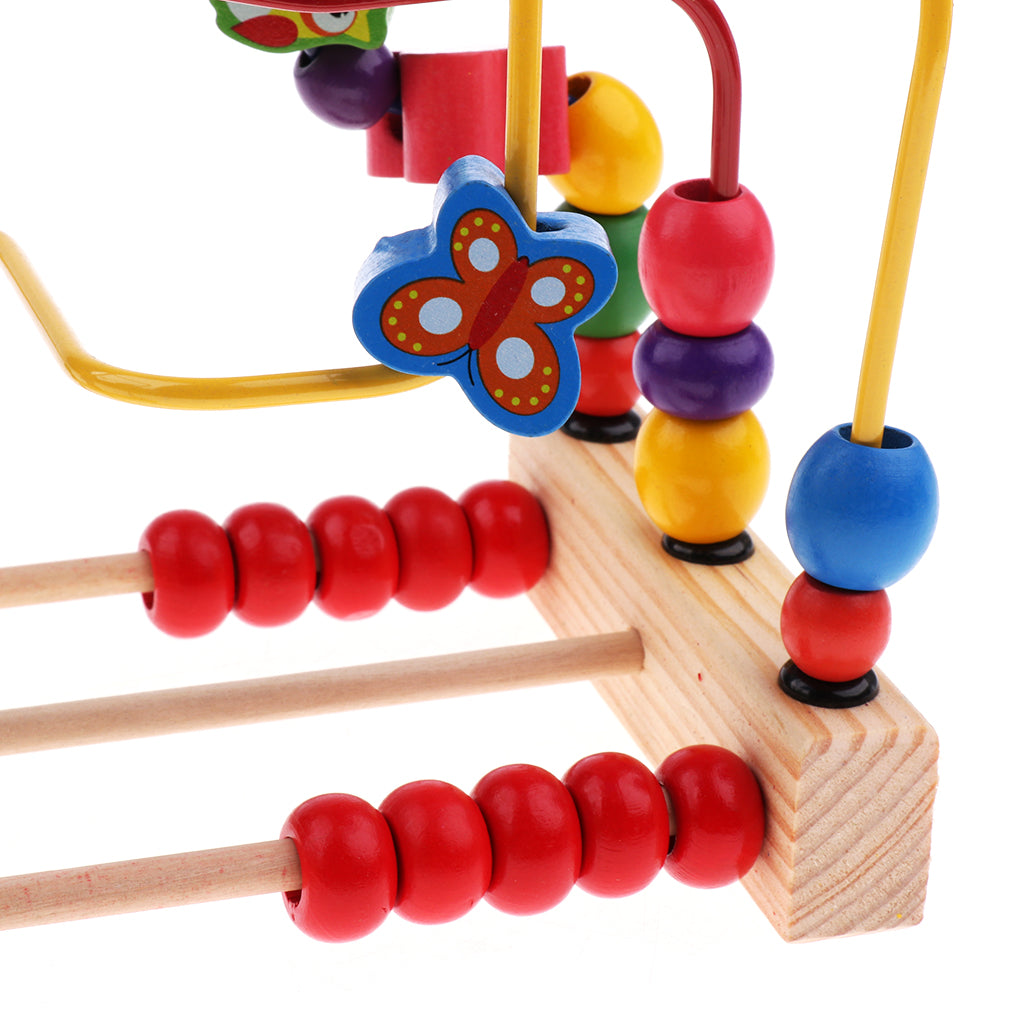 Multifunctional Wooden Education Puzzle Round Beads Toy Flower and Bird