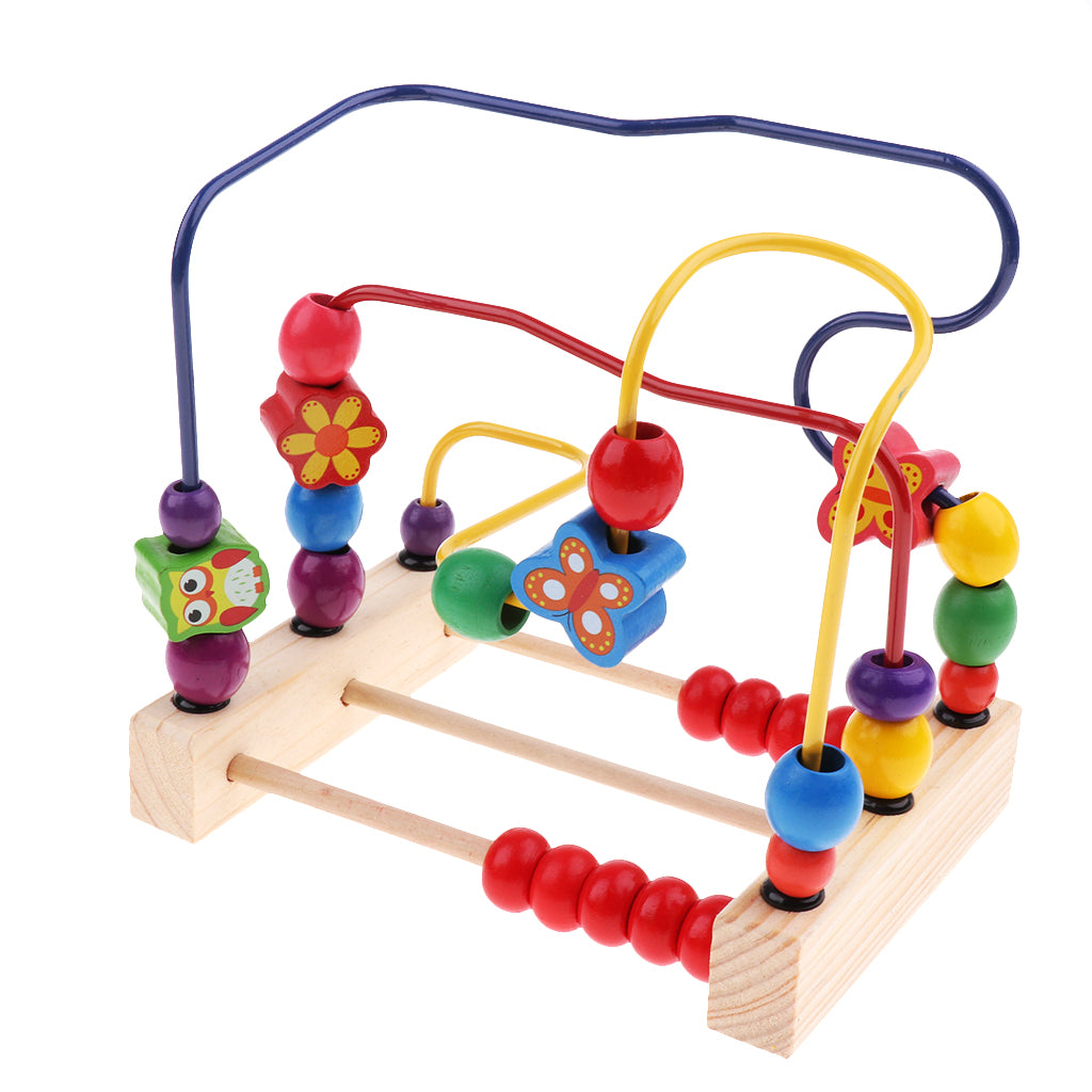Multifunctional Wooden Education Puzzle Round Beads Toy Flower and Bird