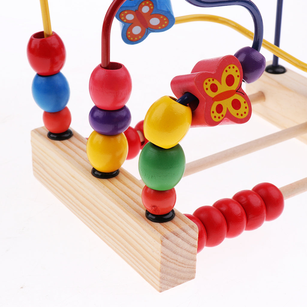 Multifunctional Wooden Education Puzzle Round Beads Toy Flower and Bird