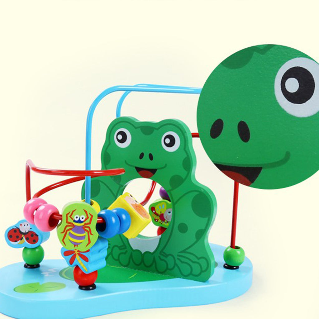 Multifunctional Wooden Education Puzzle Round Beads Toy Frog