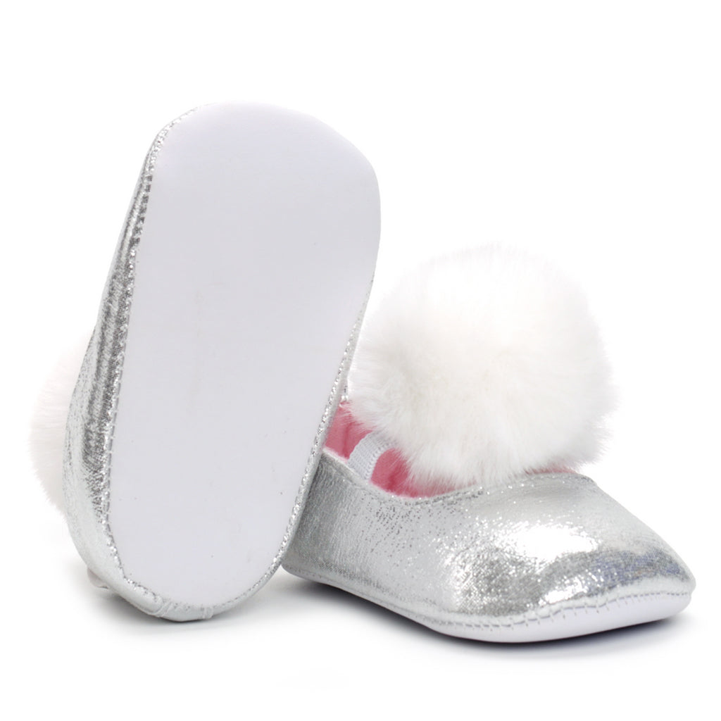 Soft Anti-Slip New Born Baby Toddler Infant Crib Shoes with White Balls on 12cm