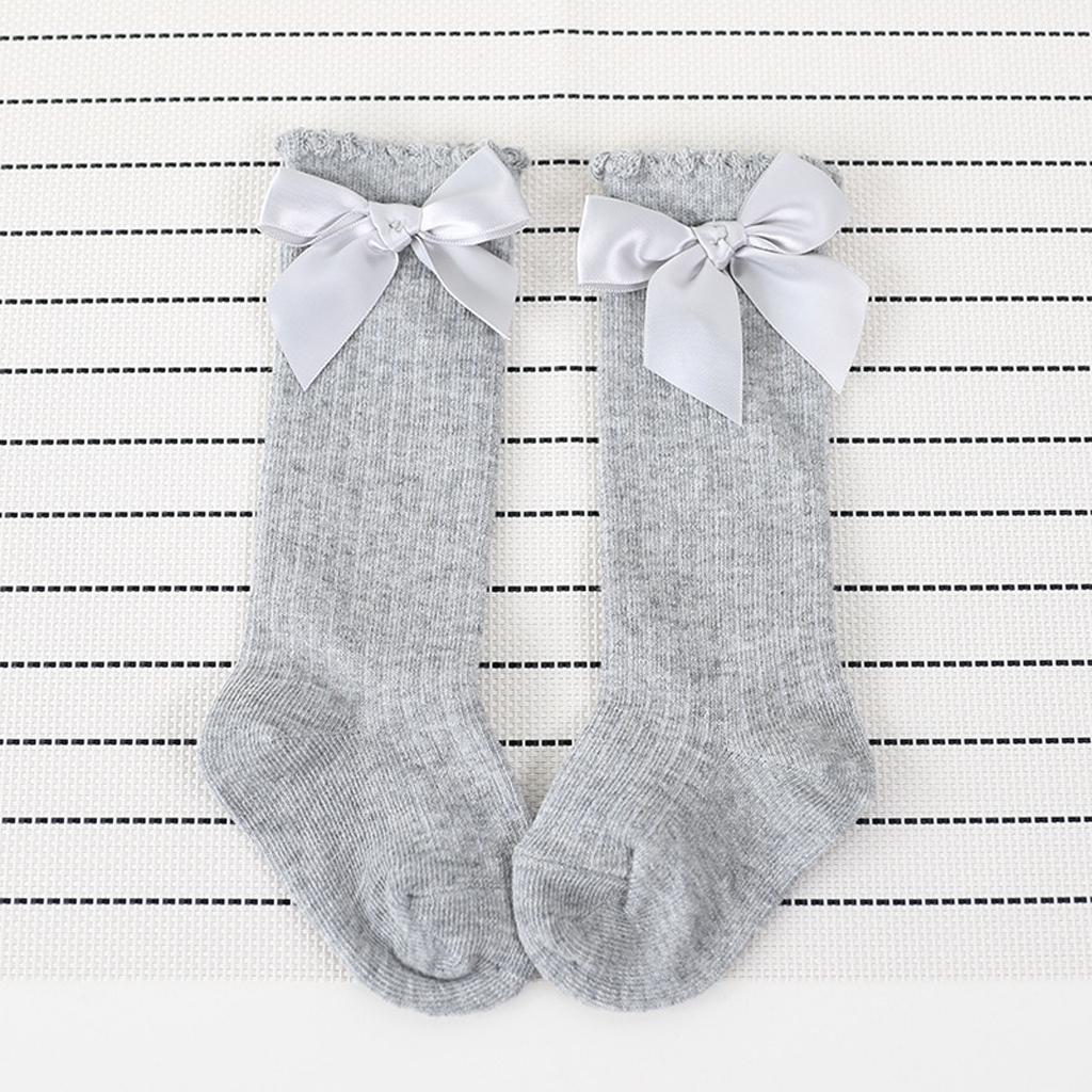 Baby Girls knee High Socks Bowknot Toddler Babies School Socks 0-2T Gray