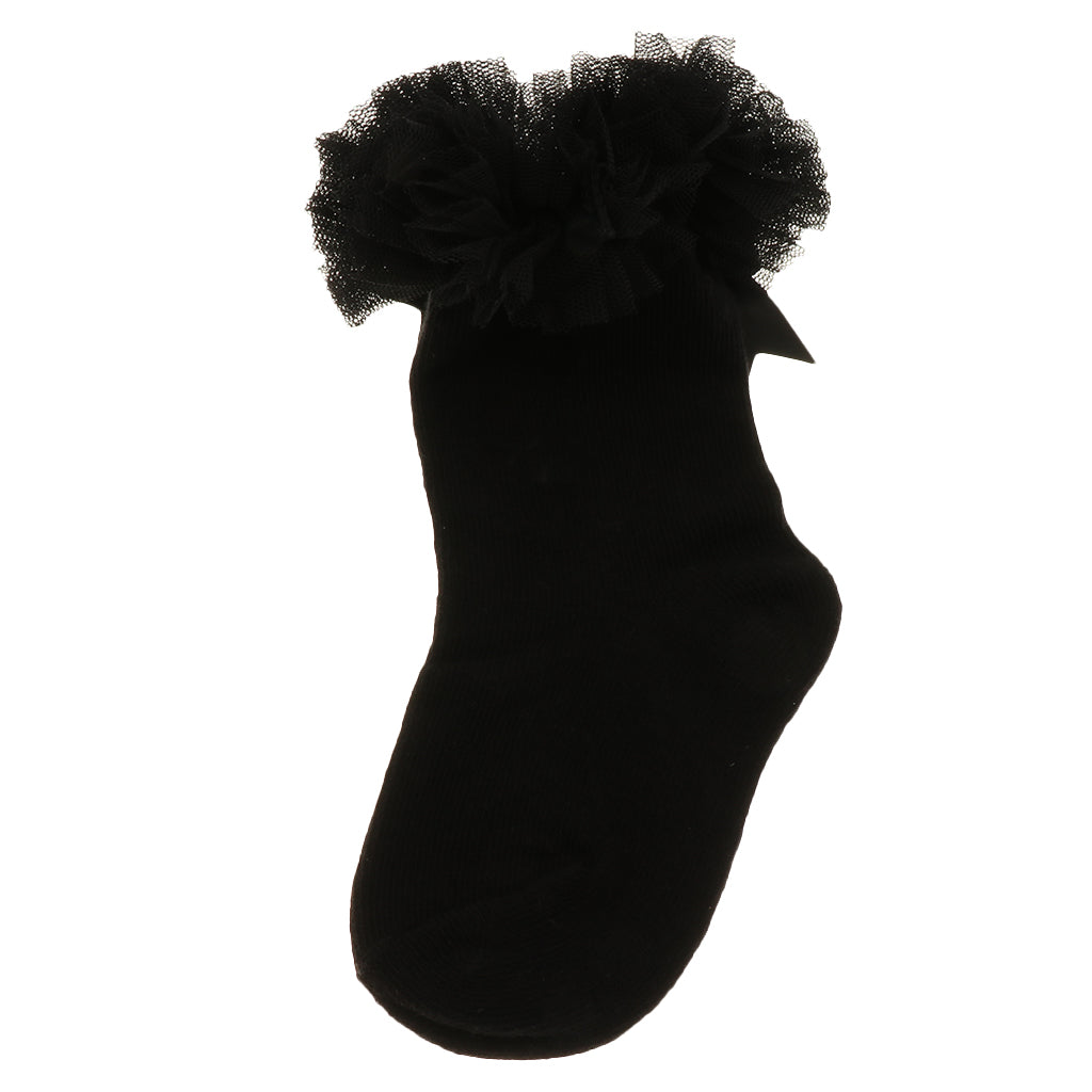 1 Pair Baby Kids Girls Layer Mesh Lace Bow Short Socks S (0-2 Years) Black