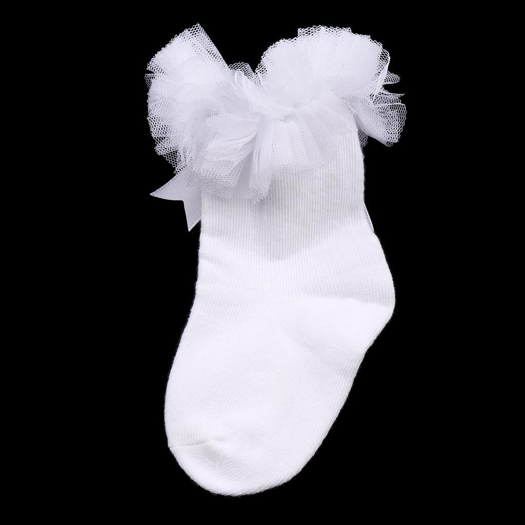 1 Pair Baby Kids Girls Layer Mesh Lace Bow Short Socks S (0-2 Years) White