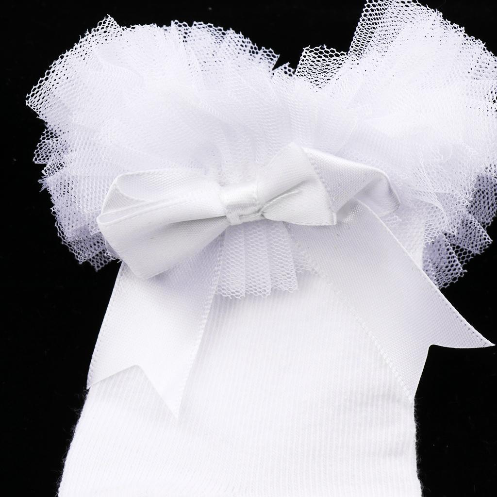 1 Pair Baby Kids Girls Layer Mesh Lace Bow Short Socks S (0-2 Years) White